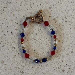 Elegant Red and Blue Beaded Bracelet